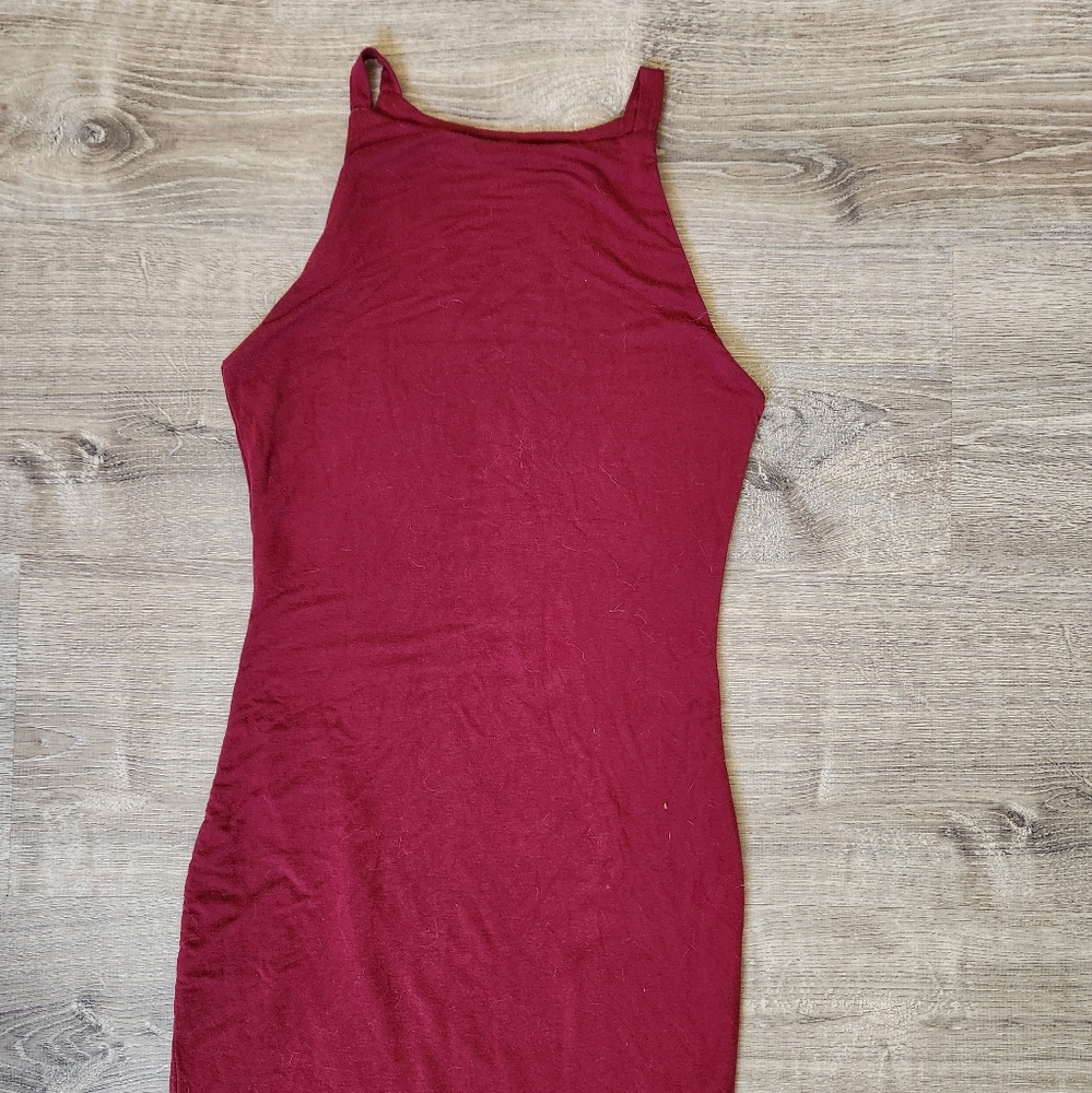 Lulu's Burgundy Halter Sheath Midi Dress